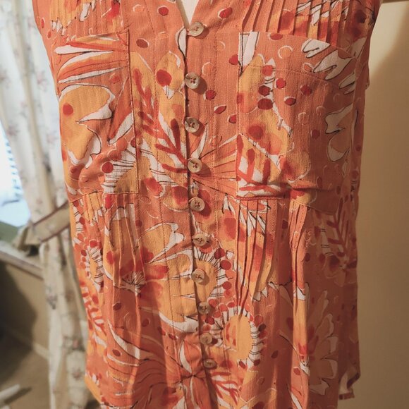 Vera for Anthropologie orange collared button front sleeveless blouse S NWOT - Picture 4 of 6